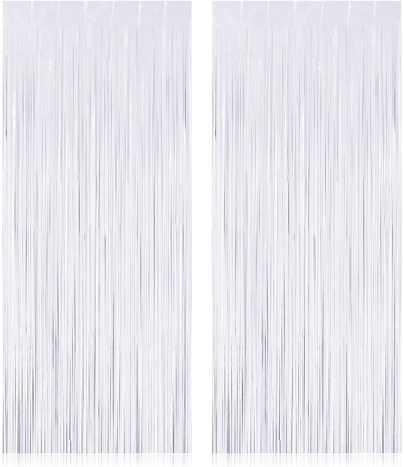 TOTAFAM 2 Pack Fringe Curtains Backdrops, Foil Fringe Curtains, Door Streamers for Birthday Wedding Bridal Shower Holiday Graduation Party Decorations, Photo Booth Backdrops White - Image 1